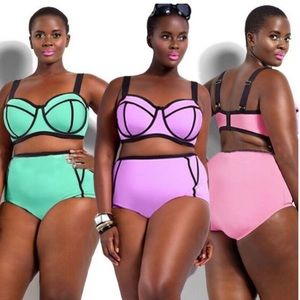 Plus Size Technicolor High-Waist Bikini